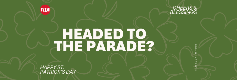 St. Patrick's Day Parade web banner - green shamrocks 